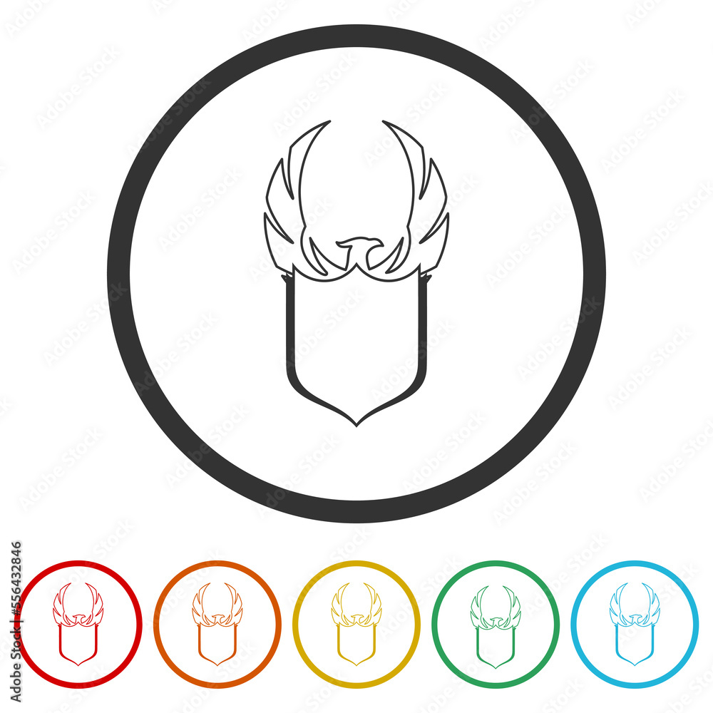 Obraz premium Phoenix logo with shield icon isolated on white background. Set icons colorful