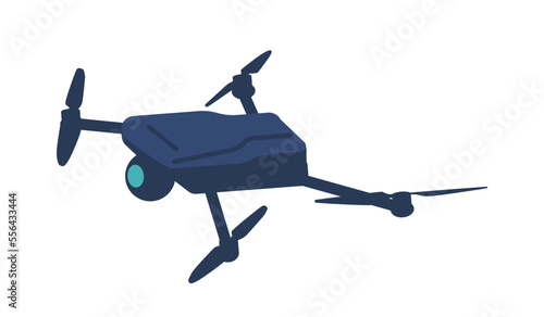 Drone Or Quadcopter Innovation Aircraft Gadget. Flying Robot With Camera And Propellers Isolated On White Background