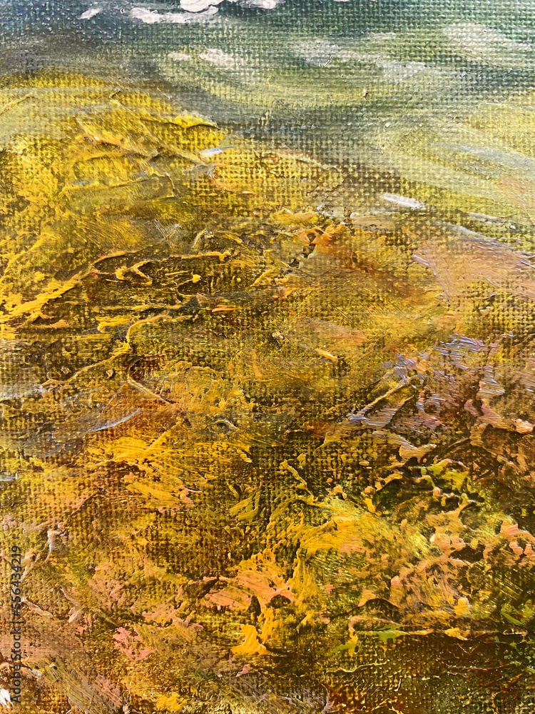 Blue, Green and grey Abstract Art Painting background. Hand drawn oil painting on canvas. Color texture. Fragment of artwork. Brushstrokes and spots of paint. Water, ocean. Blue, Green and grey Abstract Art Painting background. Hand drawn oil painting on canvas. Color texture. Fragment of artwork. Brushstrokes and spots of paint. Water, ocean.