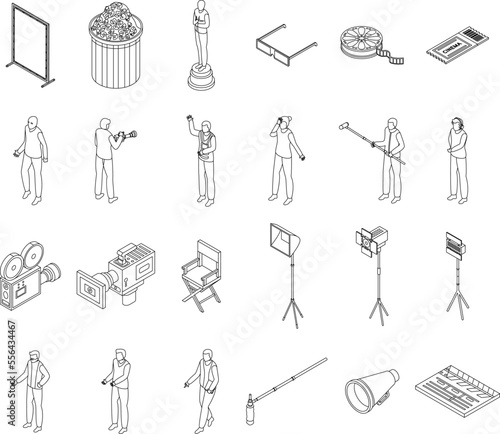 Cinematographer icons set. Isometric set of cinematographer vector icons for web design isolated on white background outline