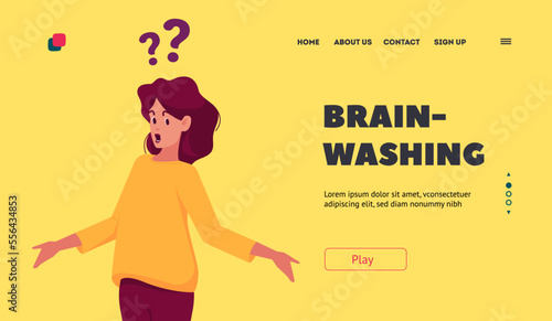 Brain Washing Landing Page Template. Solving Problem, Searching Solution and Info, Doubts and Confusion Concept