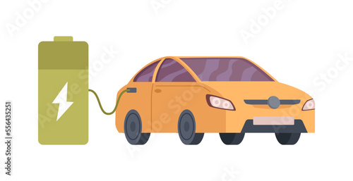 Modern electric smart suv car charging parking at charger station, plug in cable. Isolated flat vector illustration electrified future transportation. Vehicle charging from eco friendly power station