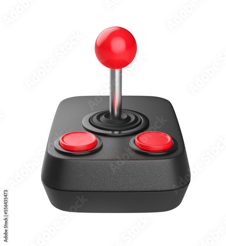 Front view of retro joystick with two red buttons photo