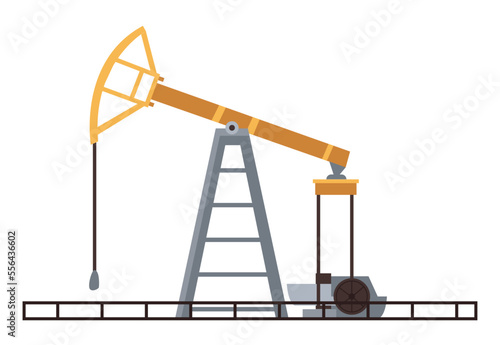 Gas industry production, oil patch, isolated machinery extracting petroleum from ground. Transportation and refinery of material source. Vector in flat style