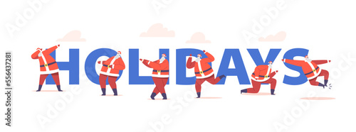 Funny Santa Claus Dancing On Christmas Holidays Concept. Funny Noel Character Making Dab Move, Dance Break And Hip Hop