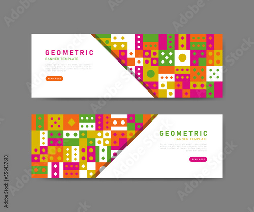 Colorful flat mosaic horizontal banners template