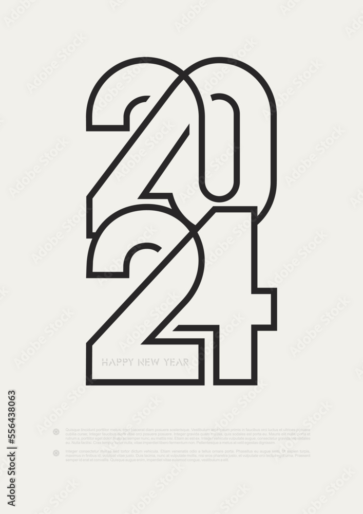 2024 Trend logo design for Happy New Year poster. Happy New Year 2024 design. Cover of business diary for 2024 with wishes. Brochure design template, card, banner. Vector one line drawing. 2024 Trend logo design for Happy New Year poster. Happy New Year 2024 design. Cover of business diary for 2024 with wishes. Brochure design template, card, banner. Vector one line drawing.