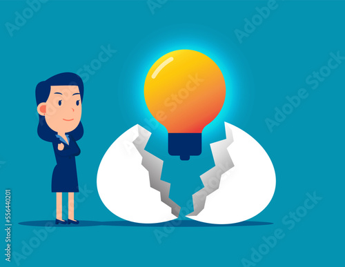 Creative new strategy born process. Egg shell cracking and light bulb birth