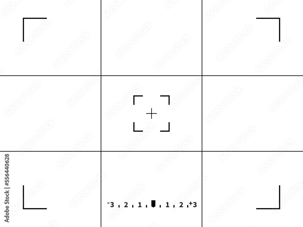 Focusing screen of the camera viewfinder. Vector white template of
