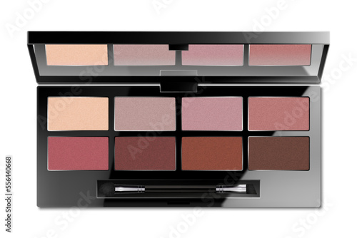 Make-up color eyeshadow palette isolated on white background. Eyeshadow or blush kit container. Open compact makeup cosmetic case with mirror, 3d realistic vector template.