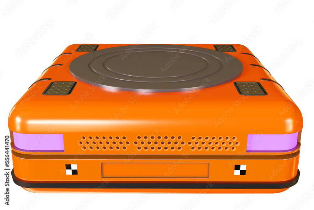 Warehouse cargo robot. Square machines loader isolated on white. Robotic lift for logistics processes. Orange warehouse robot top view. Autonomous warehouse trolley with disc on top. 3d rendering Warehouse cargo robot. Square machines loader isolated on white. Robotic lift for logistics processes. Orange warehouse robot top view. Autonomous warehouse trolley with disc on top. 3d rendering