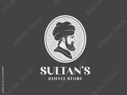 Black and white ottoman sultan vintage coffee store logo vector © Ali