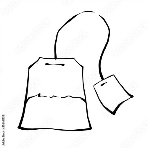 Tea bag freehand outline vector ink drawing on  white backdround. photo