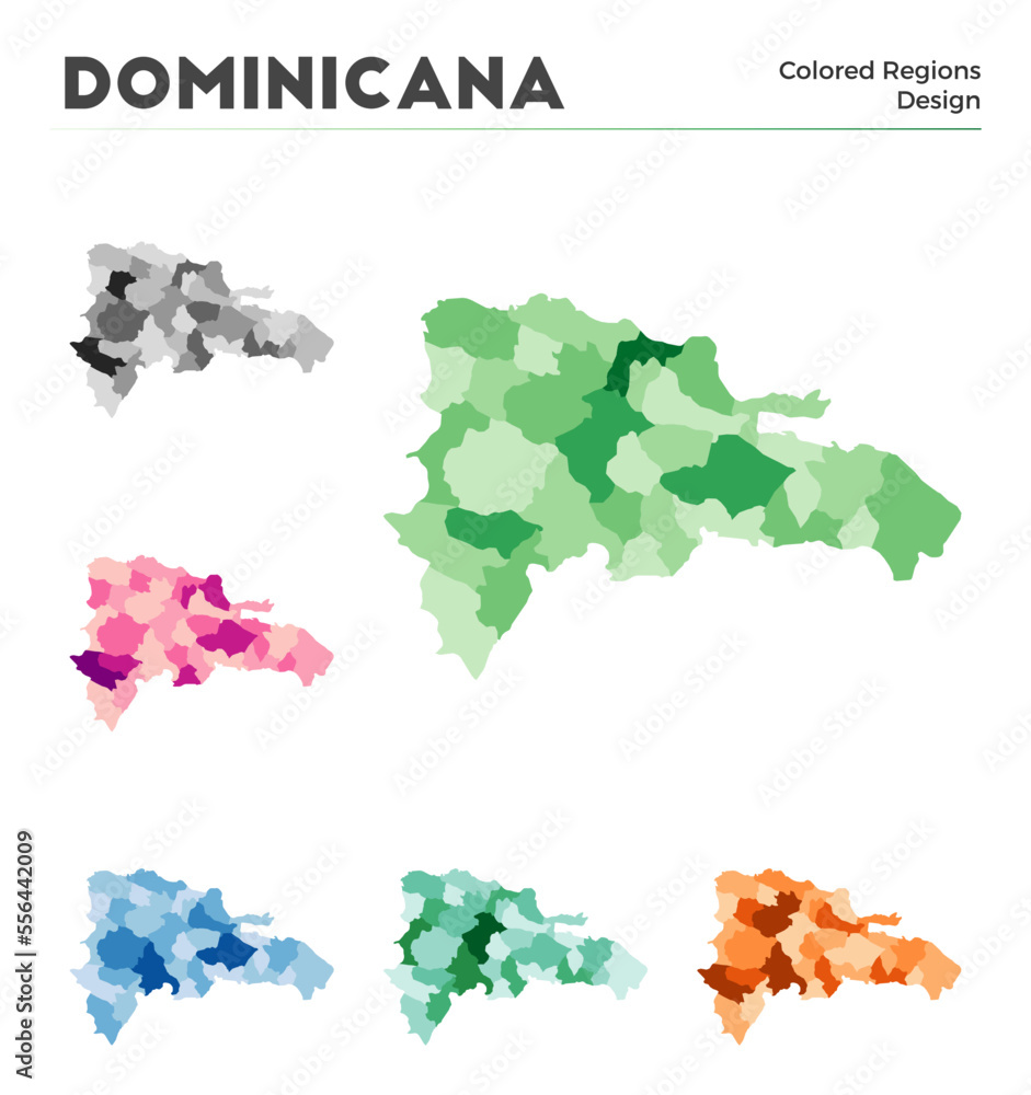 Dominicana map collection. Borders of Dominicana for your infographic. Colored country regions. Vector illustration.
