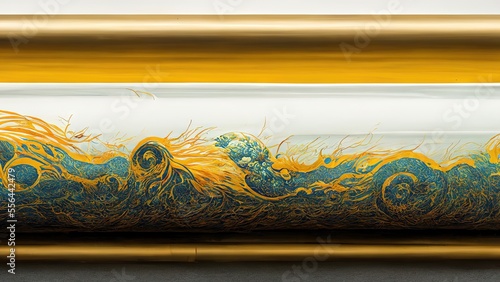 Ukiyo-e traditional Elegant, elegant, dramatic and luxurious Japanese style Katsushika Hokusai style graphic elements of yellow and green wavy pattern on golden Cylinder generated by Ai