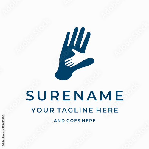 Give hand charity help fund donate humanity and orphan children organization custom logo design for non-profit logo design vector negative space illustration