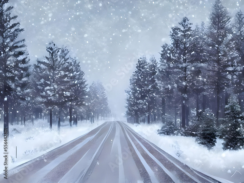 Snowy road, winter, slippery