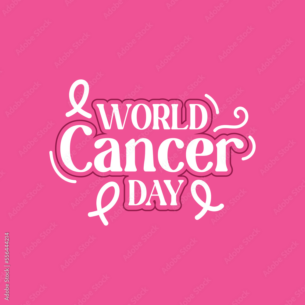 World Cancer Day Vector Illustration with Lettering and Ribbon Concept for Cancer Awareness Poster Banner Template Background Design