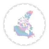 Canada round logo. Digital style shape of Canada in dotted circle with country name. Tech icon of the country with gradiented dots. Cool vector illustration.
