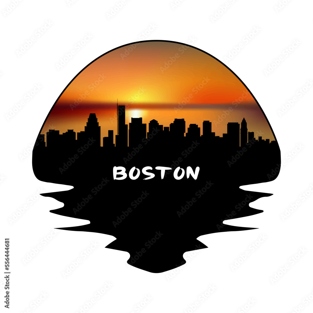 Boston Massachusetts USA Skyline Silhouette Retro Vintage Sunset Boston Lover Travel Souvenir Sticker Vector Illustration SVG EPS