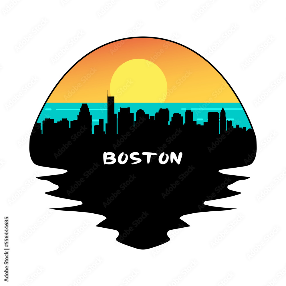 Boston Massachusetts USA Skyline Silhouette Retro Vintage Sunset Boston Lover Travel Souvenir Sticker Vector Illustration SVG EPS