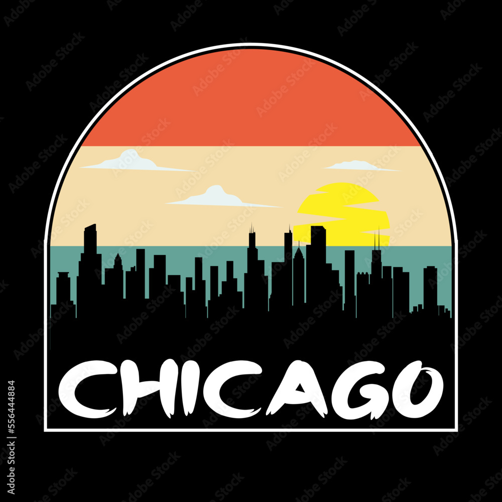 Chicago Illinois USA Skyline Silhouette Retro Vintage Sunset Chicago Lover Travel Souvenir Sticker Vector Illustration SVG EPS