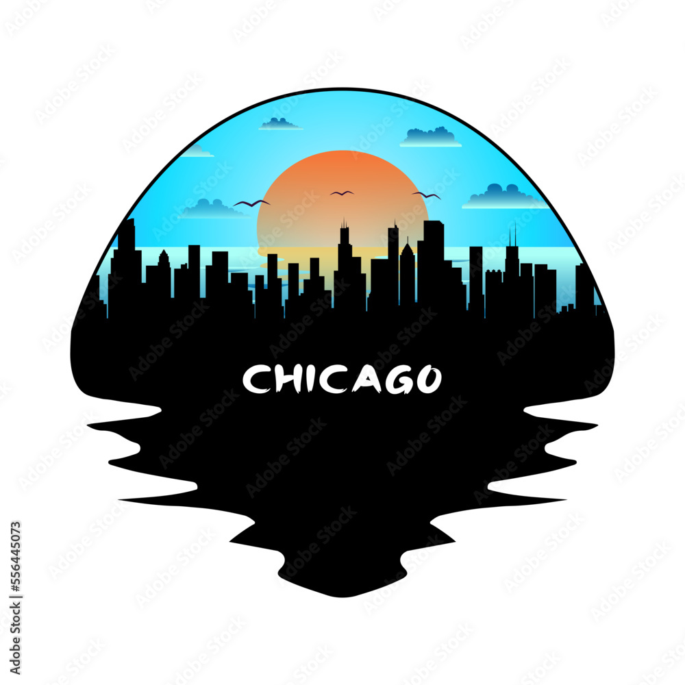 Chicago Illinois USA Skyline Silhouette Retro Vintage Sunset Chicago Lover Travel Souvenir Sticker Vector Illustration SVG EPS