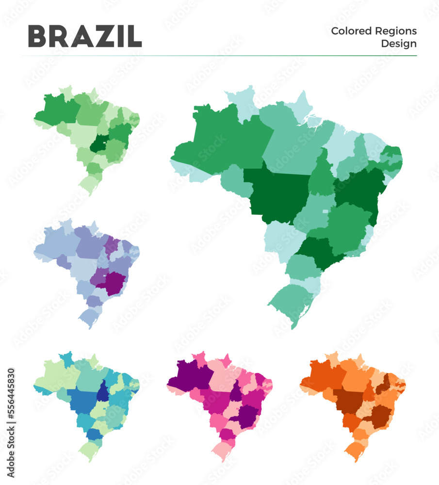 Brazil map collection. Borders of Brazil for your infographic. Colored country regions. Vector illustration. Brazil map collection. Borders of Brazil for your infographic. Colored country regions. Vector illustration.