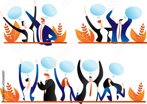 People communication, person group with speech bubble vector illustration. Ma...