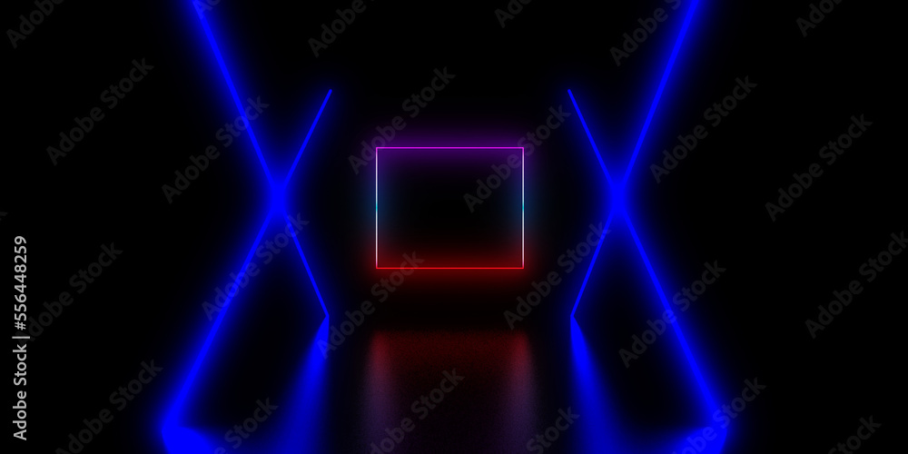 3D abstract background with neon lights. neon tunnel  .space construction . .3d illustration