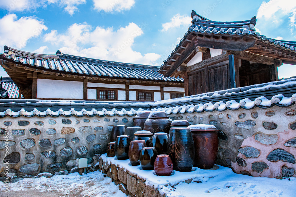 Namsangol village in winter, Seoul South Korea.