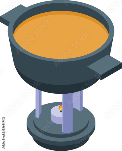 Fondue hot pot icon isometric vector. Cheese food. Cooking bread