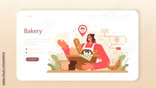 Baker web banner or landing page. Chef in the uniform baking