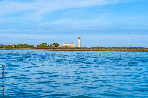 Torcello, Venice, Italy: Panoramic view of Torcello island in Venice bay on the Adriatic Sea as seen from Burano