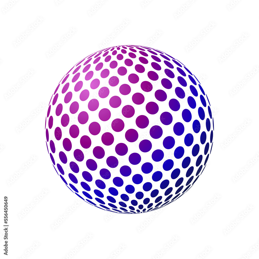 Purple Lit Digital Globe Design with Bright Spotted Patterned Surface on Transparent Background