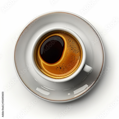 Cup of Ristretto in coffee shop, top view - white background