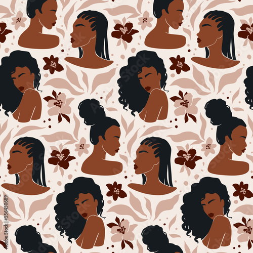 Afro American Woman Vector Illustration Set. Beautiful Girls Dark Skin.