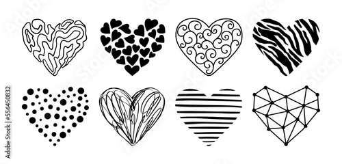 Vector Hearts Doodle Set. Love Symbol Collection Isolated on white. Valentines Sketch