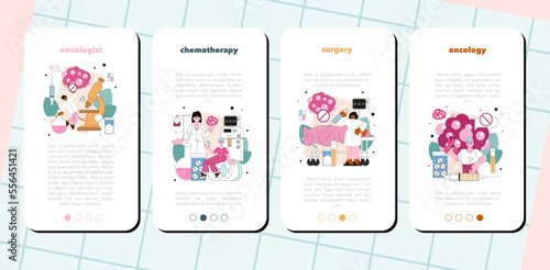 Oncologist mobile application banner set. Cancer disease modern