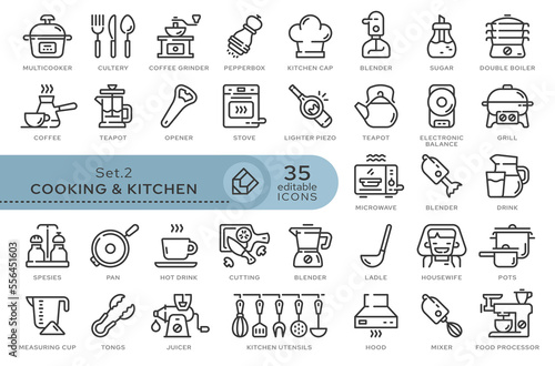 Set of conceptual icons. Vector icons in flat linear style for web sites, applications and other graphic resources. Set from the series - Cooking and Kitchen. Editable outline icon.	