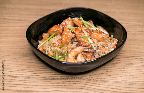shrimp and fried rice teriyaki dish