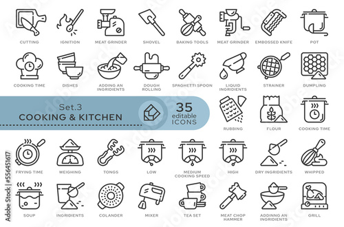 Set of conceptual icons. Vector icons in flat linear style for web sites, applications and other graphic resources. Set from the series - Cooking and Kitchen. Editable outline icon.	