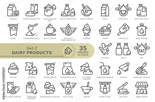 Set of conceptual icons. Vector icons in flat linear style for web sites, applications and other graphic resources. Set from the series - Dairy Products. Editable outline icon.	