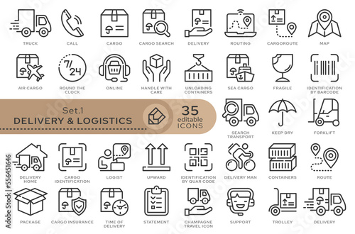 Set of conceptual icons. Vector icons in flat linear style for web sites, applications and other graphic resources. Set from the series - Delivery and Logistics. Editable outline icon.	