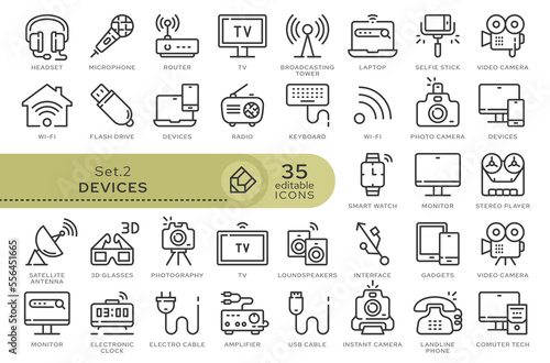 Set of conceptual icons. Vector icons in flat linear style for web sites, applications and other graphic resources. Set from the series - Devices. Editable outline icon.	