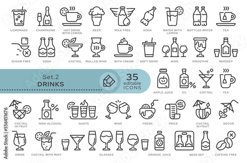 Set of conceptual icons. Vector icons in flat linear style for web sites, applications and other graphic resources. Set from the series - Drinks. Editable outline icon.	
