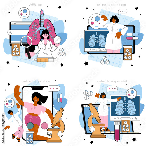 Tuberculosis specialist online service or platform set. Human pulmonary