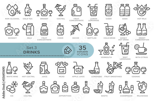 Set of conceptual icons. Vector icons in flat linear style for web sites, applications and other graphic resources. Set from the series - Drinks. Editable outline icon.	
