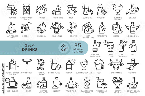 Set of conceptual icons. Vector icons in flat linear style for web sites, applications and other graphic resources. Set from the series - Drinks. Editable outline icon.	
 photo