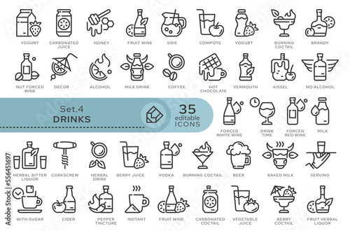 Set of conceptual icons. Vector icons in flat linear style for web sites, applications and other graphic resources. Set from the series - Drinks. Editable outline icon.	
